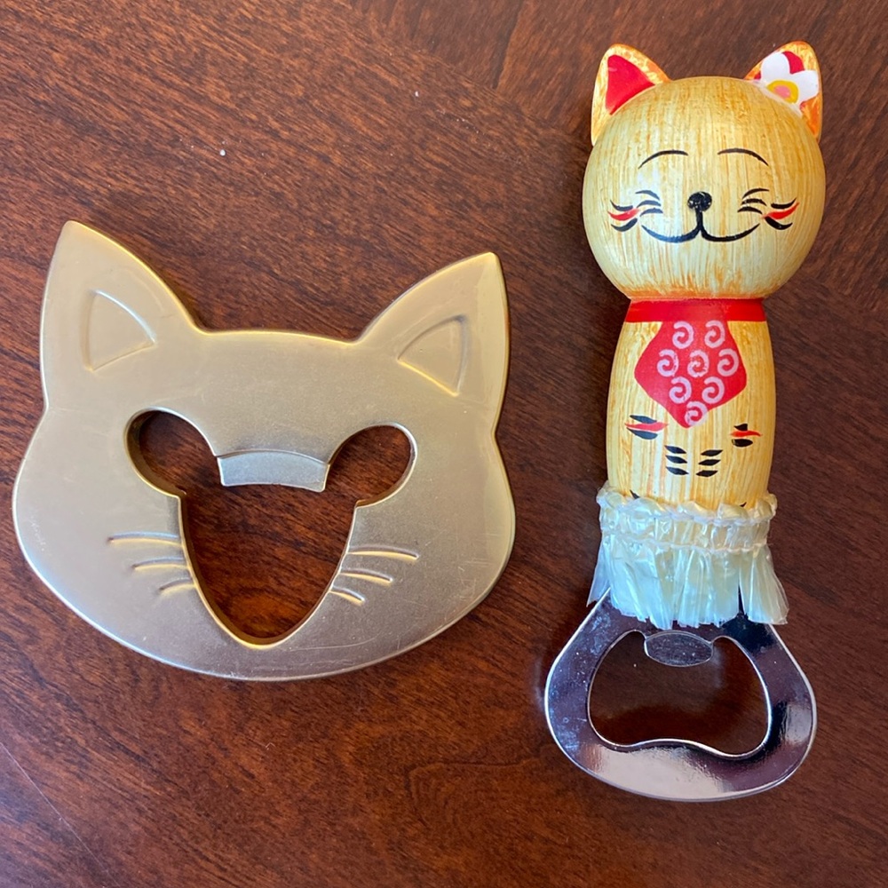 Cat Bottle Openers - Cat & Mouse by Fred and Friends, Japanese Cat w/magnetback